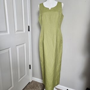 Jessica Howard Petite Vintage Women's Linen Blend Green Maxi Sheath Dress Sz 10P